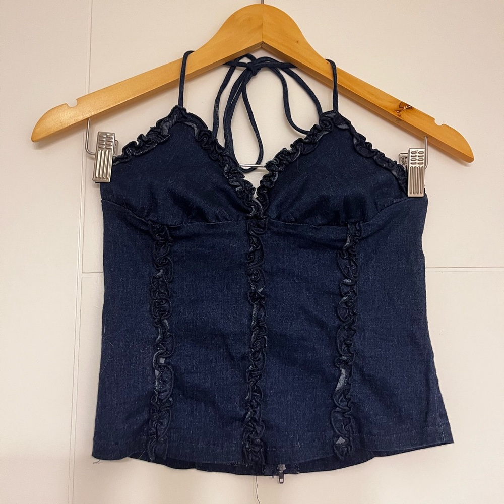 Forever 21 Denim Halter Crop Top